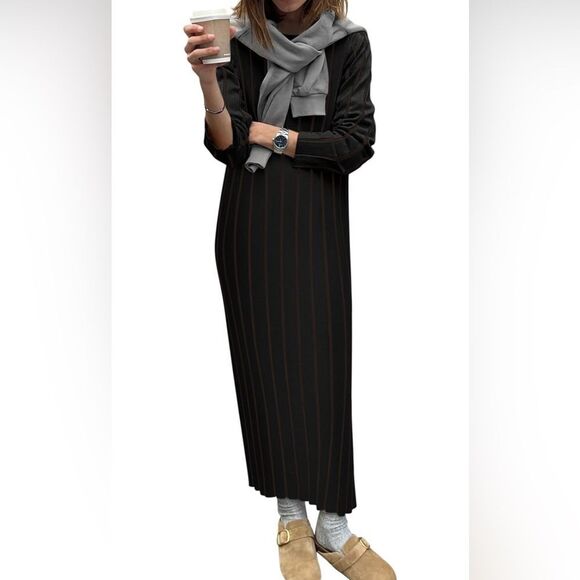 NWOT Black Wide Rib Knit Dress M - Picture 4 of 7